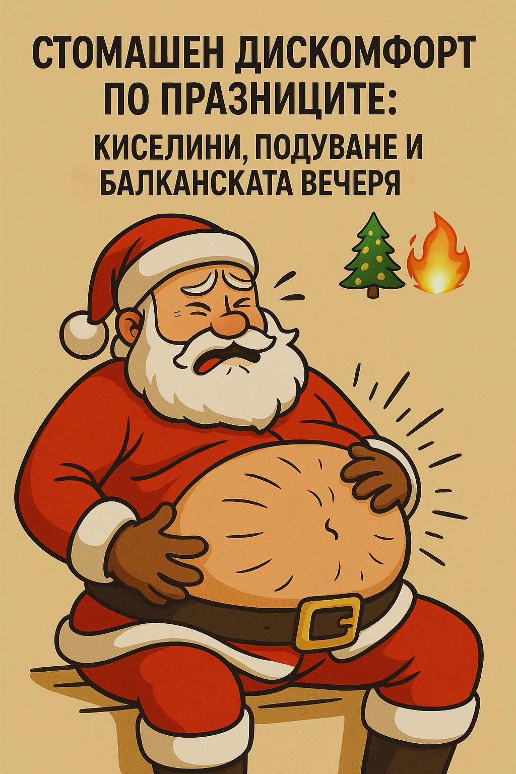 Стомашен дискомфорт по празниците: киселини, подуване и “балканската вечеря” 🎄🔥