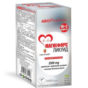 AboPharma Магнефорс Ликуид Магнезиев цитрат 2500 мг с вкус на ягода х 10+2 стика | AboPharma Magneforce Liquid Magnesium Citrate 2500 mg with strawberry flavor x 10+2 sticks
