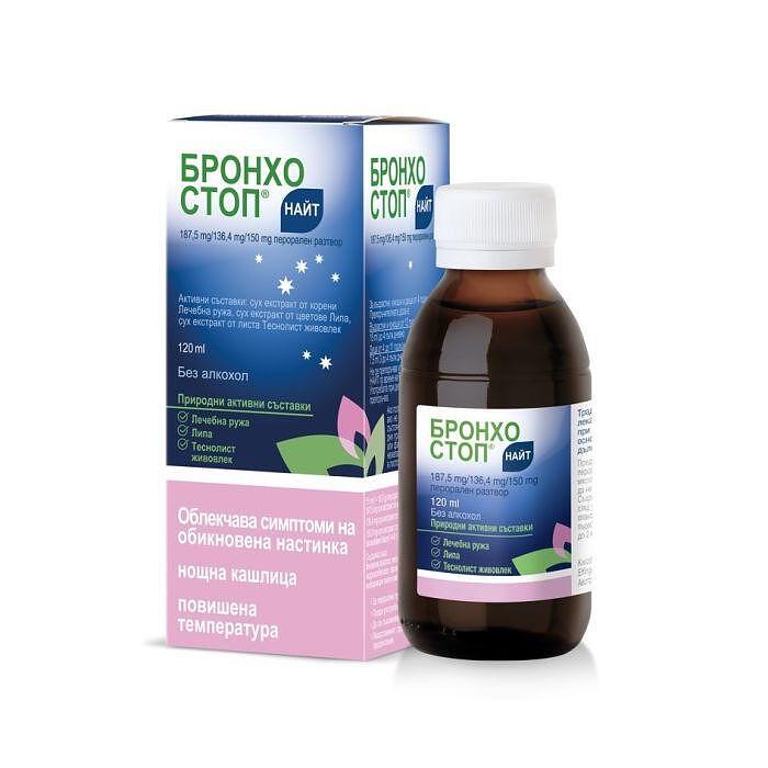 Бронхостоп найт сироп при нощна кашлица и висока температура 120 мл. | Bronchostop night syrup for night cough and high fever 120 ml.