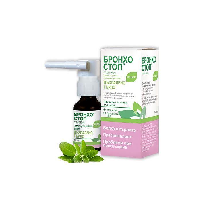 Бронхостоп спрей при възпалено гърло 15мл. | Bronchostop spray for sore throat 15ml.