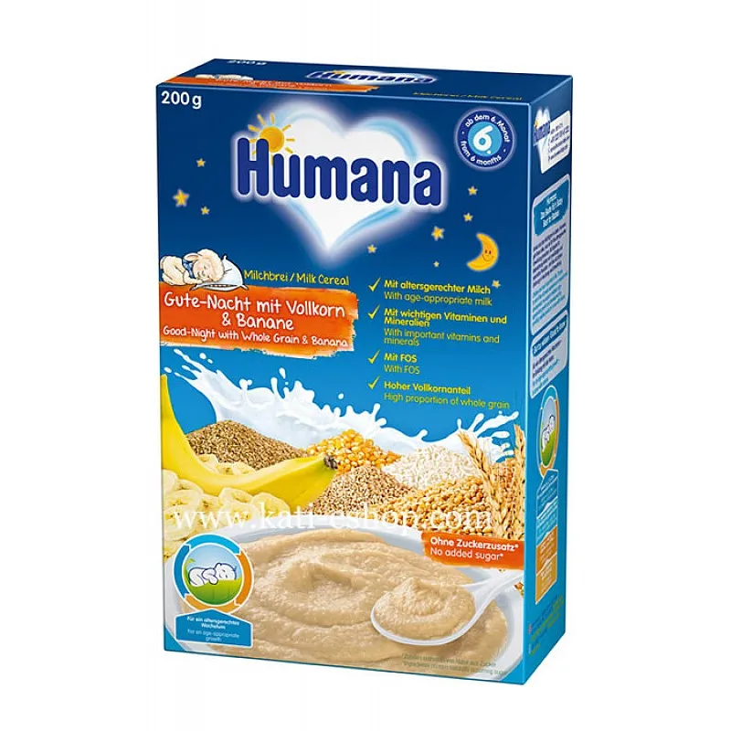 HUMANA МЛЕЧНА ЗЪРНЕНА КАША ЛЕКА НОЩ С БАНАН 200G | HUMANA MILK CEREALS GOOD NIGHT WITH BANANA 200G
