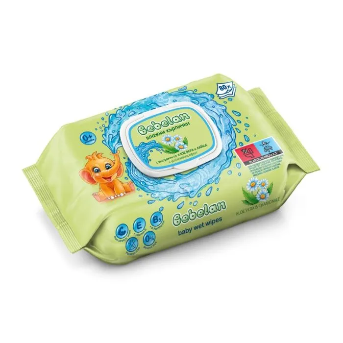 МОКРИ КЪРПИ БЕБЕЛАН АЛОЕ+ЛАЙКА Х 80 БР. | BABY TOWELS ALOE+CHAMOME X 80 PCS.