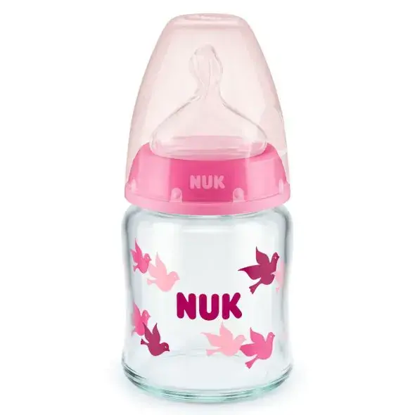 НУК ШИШЕ СТЪКЛО 120МЛ СИЛИКОН 0-6М | NUK GLASS BOTTLE 120ML SILICONE 0-6M