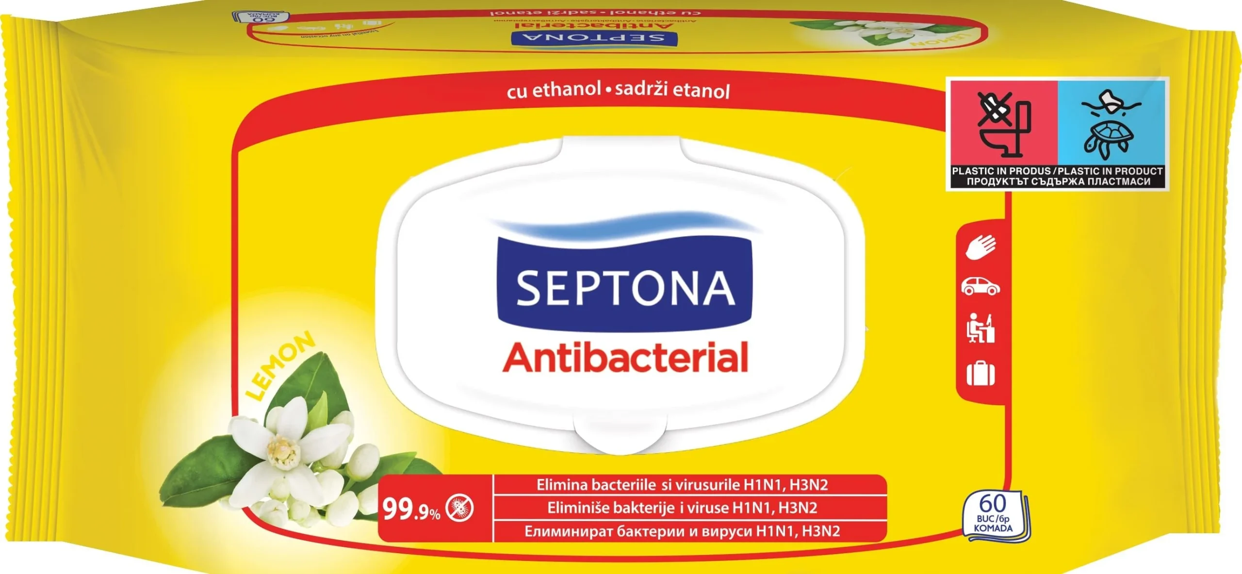 Septona антибактериални мокри кърпи 60 бр лимон | Septona antibacterial wet wipes 60 pcs lemon